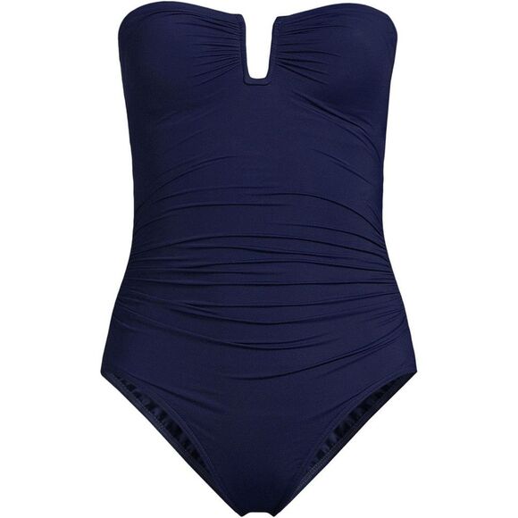Land's End slender suit tummy control U wire bandeau one piece deep sea navy 10 - Picture 1 of 12